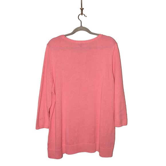 TALBOTS $99 Pink Pineapple Embroidered Beaded Tunic‎ Sweater Cotton Linen 2X - Picture 2 of 4